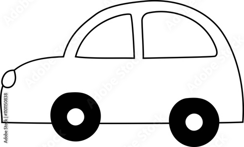 Car wedding element black and white on white background. Vector illustration.