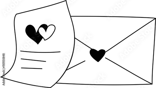 Envelope element black and white on white background. Vector illustration.
