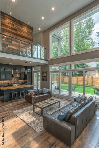 Wallpaper Mural Cozy and Rustic Open-Concept Living Room with Large Windows Torontodigital.ca