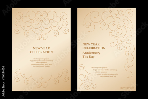 Star line round circle pattern gold background invitation card print celebration new year golden sparkling bling bling shiny chandelier