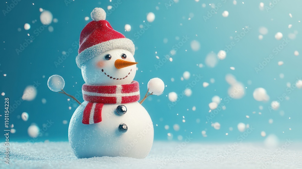 happy jolly snowman on blue background, AI Generated happy jolly snowman on blue background, AI Generated