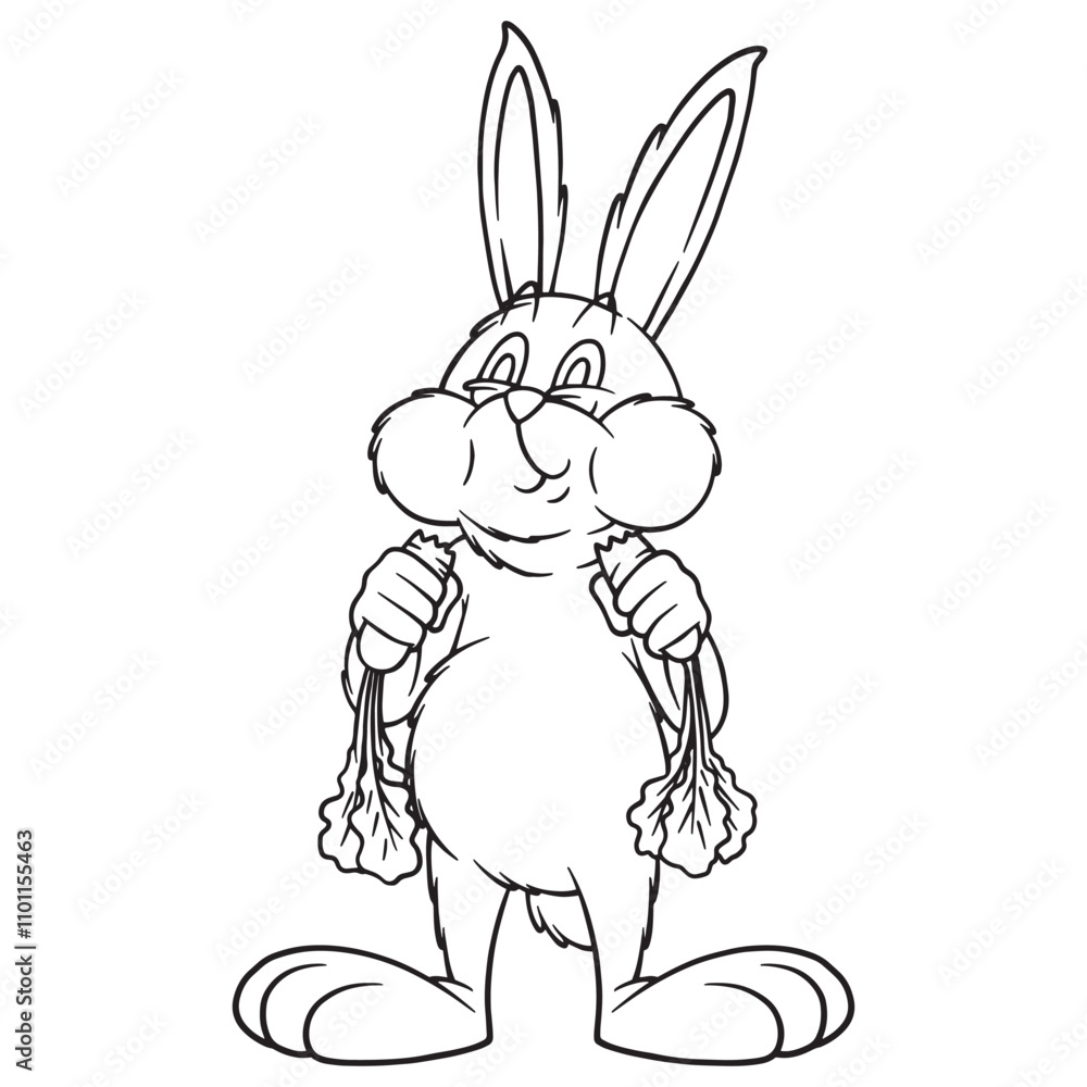 Obraz premium coloring illustration of rabbit eating 2 carrots