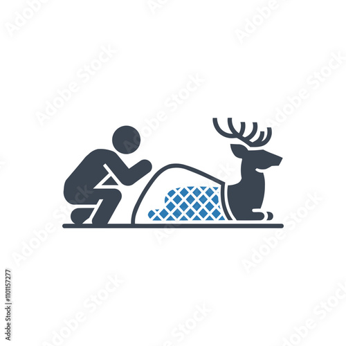 Person assisting deer in net icon