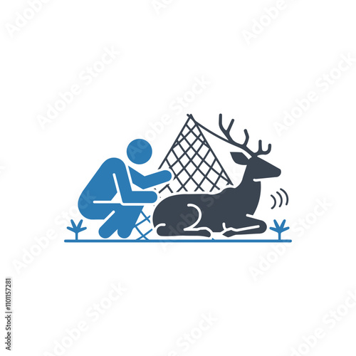 Human freeing deer from net icon