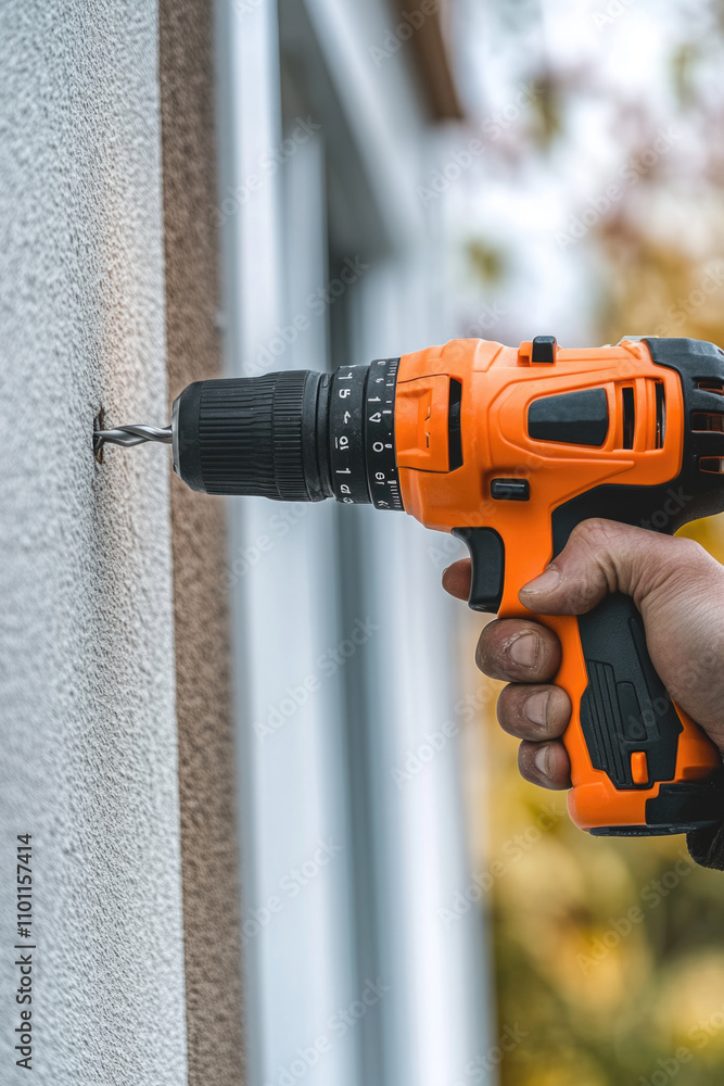 Naklejka premium Handyman repairs wall