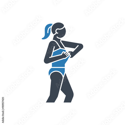 Female adjusting swimwear straps icon
