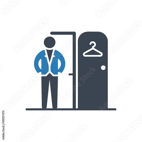 Man standing beside closet icon