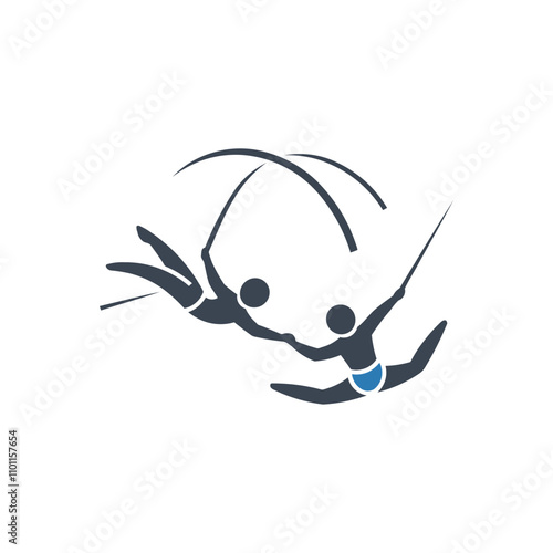 Trapeze performers in action icon