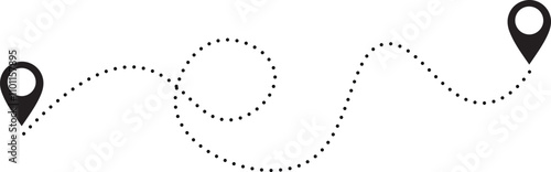 Route icon between two points with dotted path and location pin. Location pointer continuous one line drawing. Dot line path route travel banner illustration with location map pin icon for destination