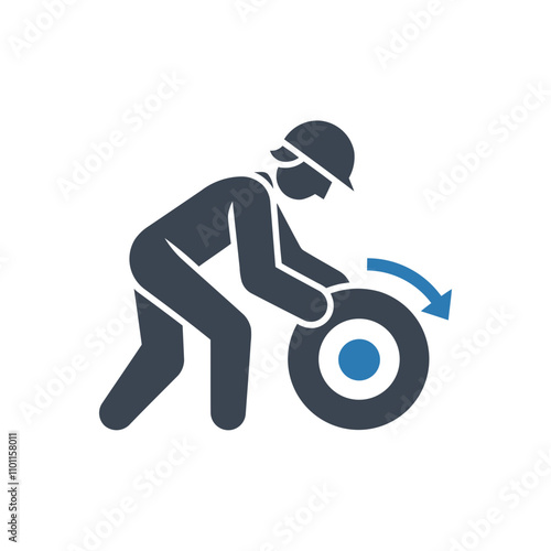 Worker rolling a wheel forward icon