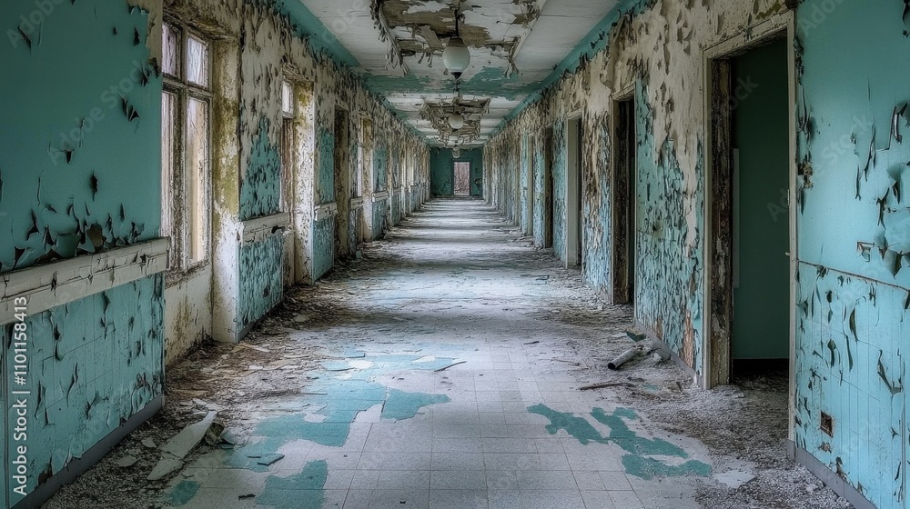 Fototapeta premium Abandoned Corridor: A Haunting Journey Through Time