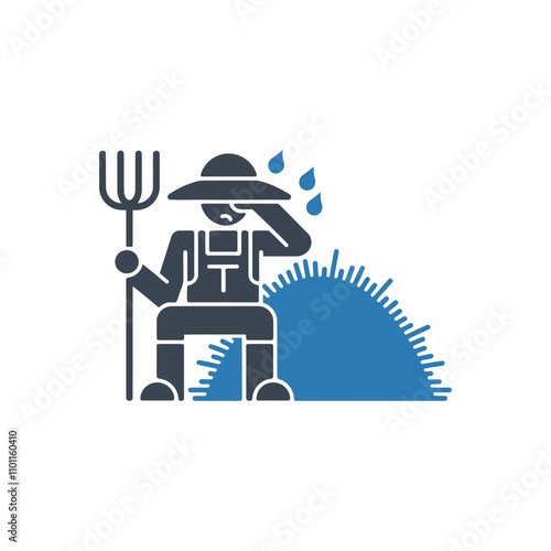 Tired farmer resting in field icon