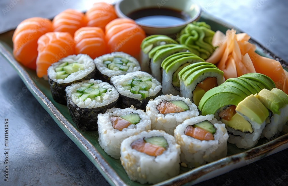 Sushi roll set in plastic container. Sushi roll set in plastic container.
