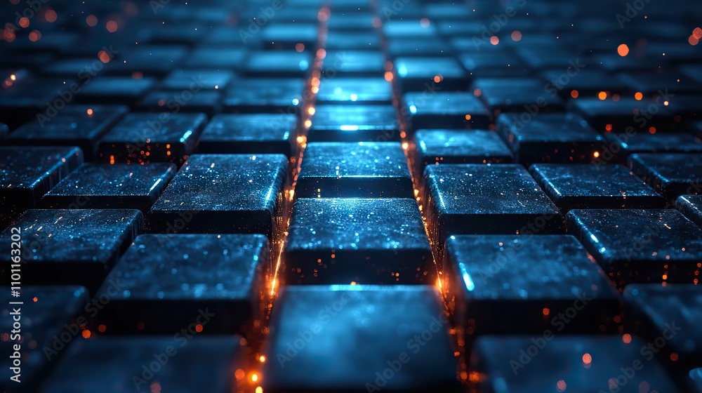 Obraz premium rendering dark background cube bricks with light effect computer digital background