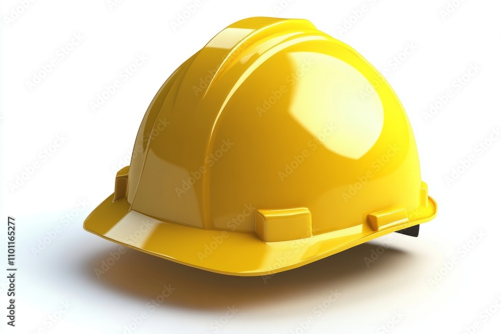 Fototapeta premium Bright yellow hard hat shown in a clean style. This safety helmet is essential for construction workers. It represents safety and protection on job sites. Generative AI