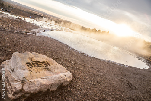 information board at the Biesi geyser, Iceland, geysir, iceland, Besi, geothermal field, geyser, hot springs, photo