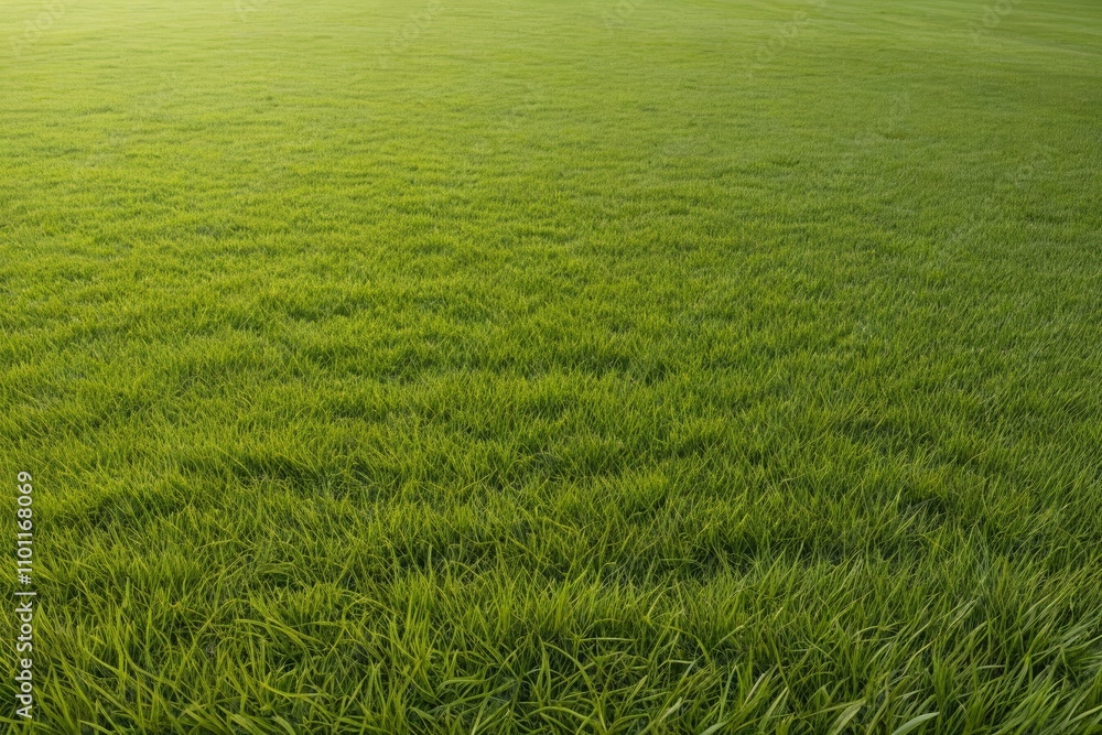 Fototapeta premium arafed view of a field of grass with a single red fire hydrant in the middle