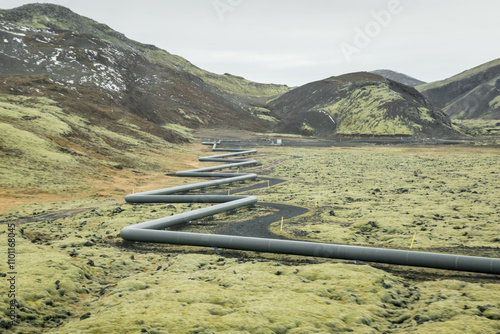 geothermal energy pipelines on iceland, hot water pipeline, zigzag pipeline, geothermal power, plant, iceland