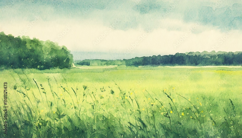 Fototapeta premium green grassland landscape painting