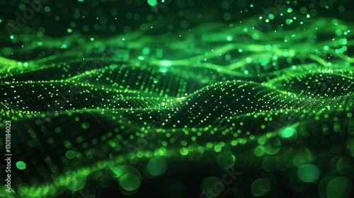 Abstract Green Wavy Texture with Glowing Dots