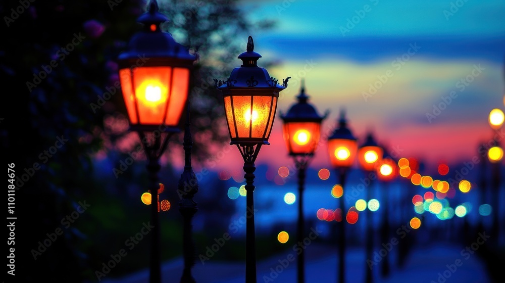 Beautiful garden lights at night, Abstract Urban Atmosphere Beautiful garden lights at night, Abstract Urban Atmosphere