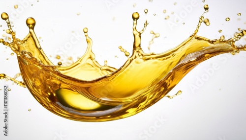 Golden Splash of Oil Isolated on a White Background