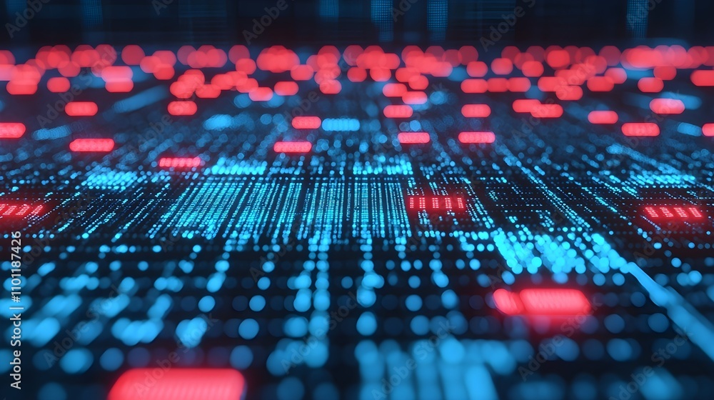 Obraz premium Abstract Digital Data Stream, Blue and Red Lights