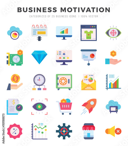 BUSINESS MOTIVATION Icons Pack. Flat icons set. Flat icon collection set. Simple vector icons.