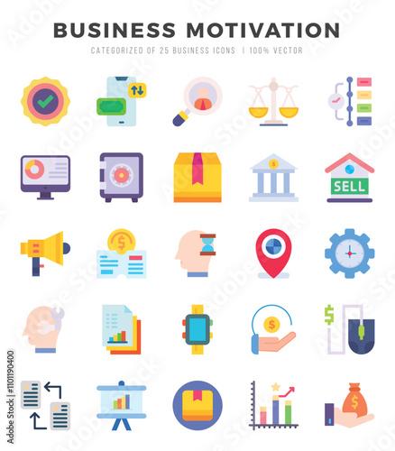 Set of BUSINESS MOTIVATION icons. Vector Illustration.