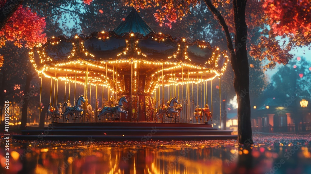 Obraz premium Illuminated carousel at night.