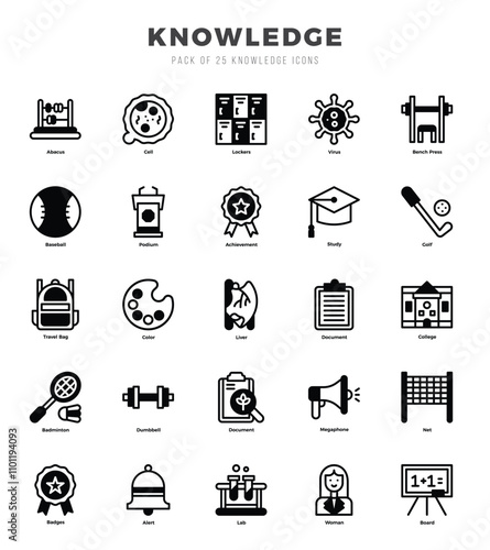 Knowledge Icons Pack. Lineal Filled icons set. Lineal Filled icon collection set.