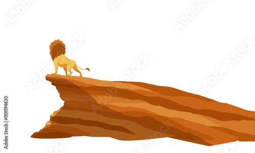 Cartoon lion roaring on the stone. African wild predator. Strong character hunter. Cute big cat with fur and tail, predator animal in savannah