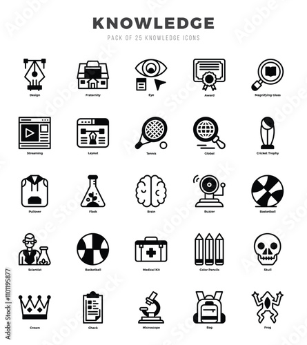 Knowledge Lineal Filled icons collection. 25 icon set. Vector illustration.