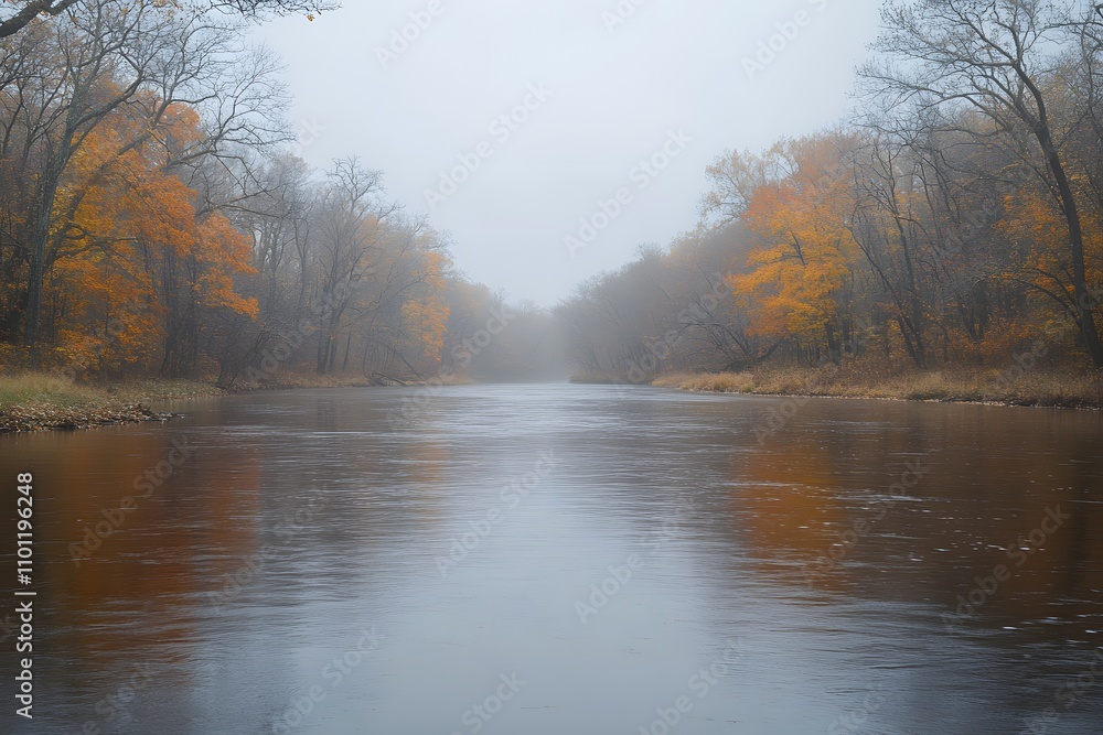 Obraz premium Calm River Reflecting Autumn Trees