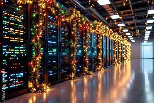 Festive Server Room: Data Center Decorated for Christmas