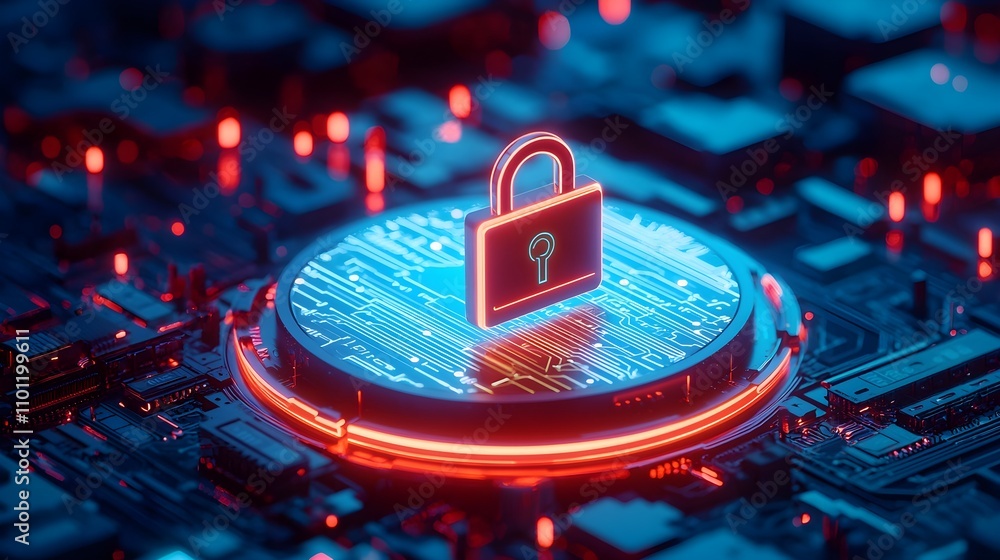 Obraz premium Cyber Security Lock on Circuit Board