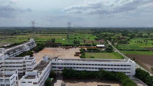 Elevated perspective showing Pudukkottai's school surrounded by greenery. photo