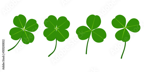 Photos Set of icon Green  cloverleaf isolated on a white background