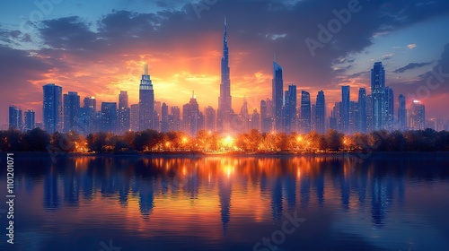 city dubai skyline uae urban cityscape united arab emirates skyscraper buildings silhouett photo