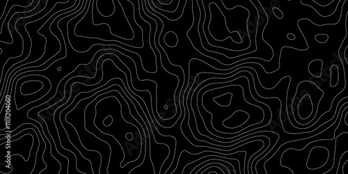 Abstract topography map with black background. Abstract Grey and white line geography map pattern line vector design.