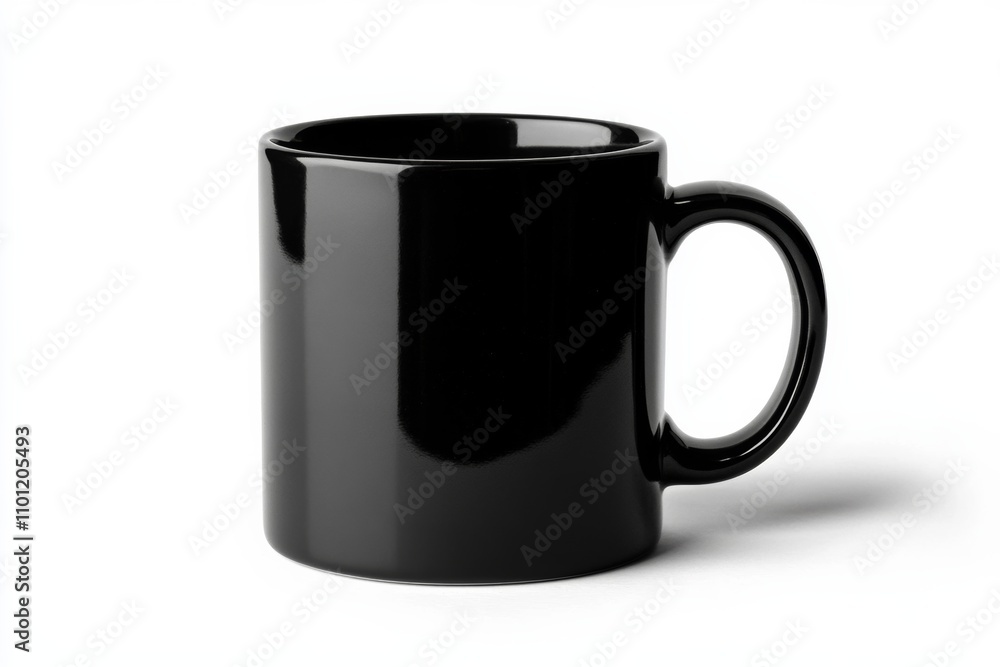 Black ceramic coffee mug with soft light, modern white background Black ceramic coffee mug with soft light, modern white background