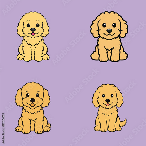 Collection of Cute Goldendoodle Dog isolated Vector illustration
