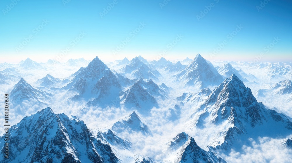 Obraz premium A breathtaking view of snow-capped mountains under a clear blue sky.