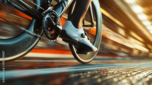 Dynamic Cyclist Pedaling Effortlessly - Close-up of Racing Bike Pedal and Shoe in Action on Track, 26110000 Style