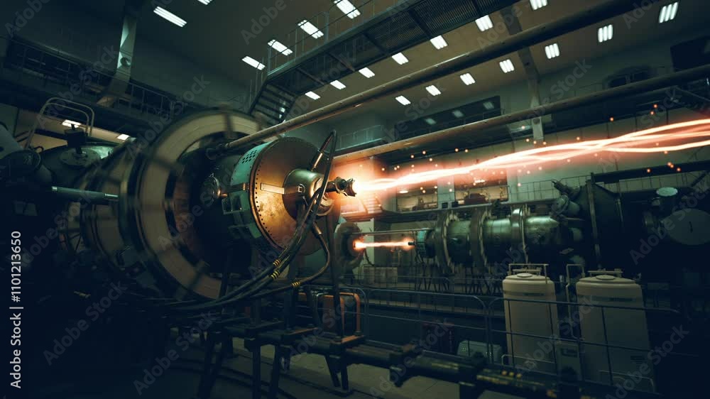 Inside a futuristic laboratory, advanced machinery emits glowing energy beams, showcasing scientific innovation and experimentation in a vibrant, controlled environment. Inside a futuristic laboratory, advanced machinery emits glowing energy beams, showcasing scientific innovation and experimentation in a vibrant, controlled environment.