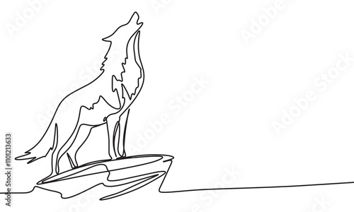 Wolf one line continuous. Wolf line art. Hand drawn vector art.