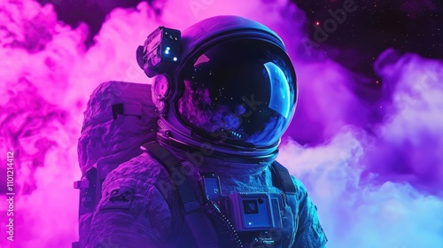 Astronaut in space. Violet and blue shades predominate