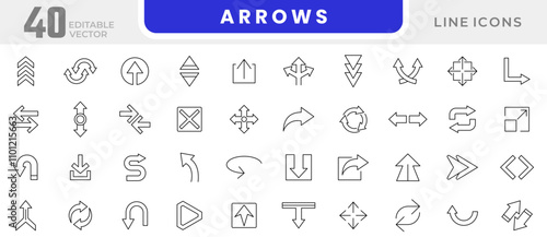 Arrows line icon set. Arrows sign, increase, reduce,  resize, increase, decrease, scalability, rotate, cursor, connection, Clicking, selecting, dragging line icon set. UI thin line icon pack.