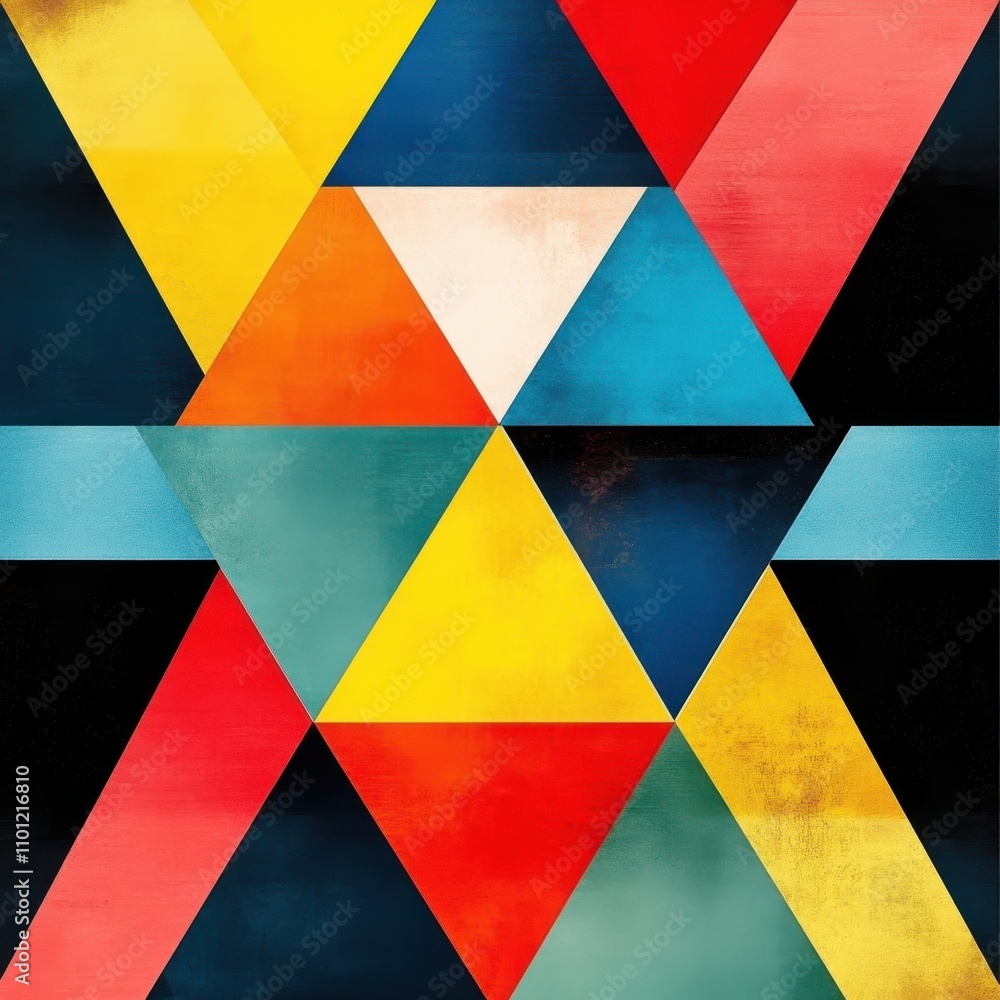 Fototapeta premium Vibrant geometric pattern featuring colorful triangular shapes in a harmonious arrangement.