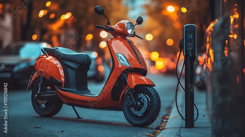 electric scooter for sharing with charging station on a city stree